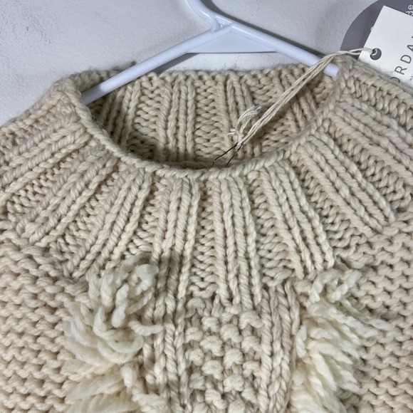 Kordal Chunky Knit Highland Wool Fringe Sweater Cream Cable Knit M NWT - Picture 5 of 16